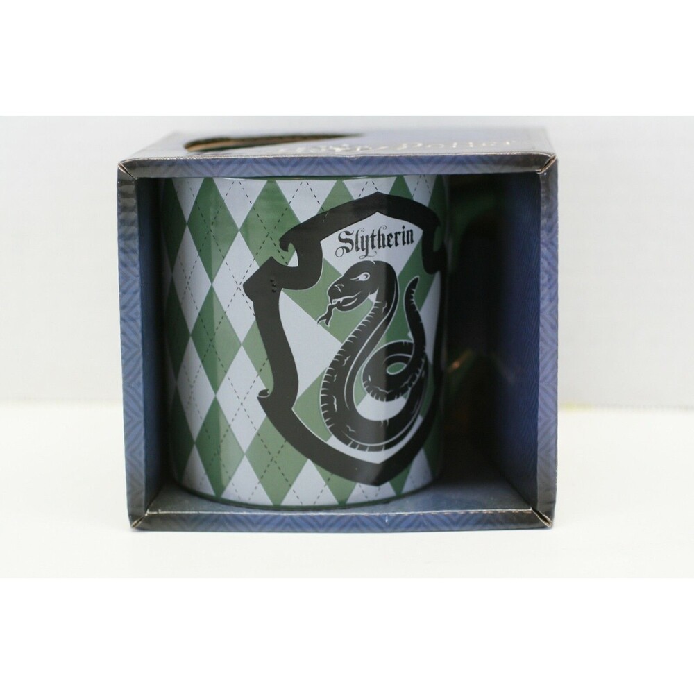 Harry Potter Slytherin House Shield Ceramic Coffee Tea Mug 14 oz. Green Gray NOS